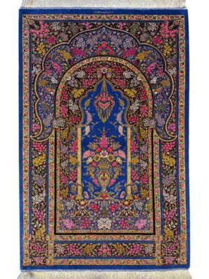 فرش دست بافت تبریز محرابی گلدانی 80 رج تمام ابریشم کد 2001818