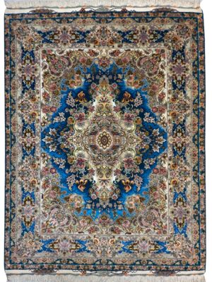 فرش دست بافت مستطیل خطیبی 60 رج کرک و ابریشم کد 2001832