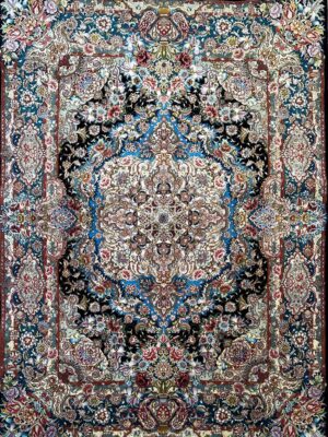 فرش دست بافت تبریز  مستطیل سالاری 60 رج کرک و ابریشم کد 2001833