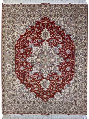 فرش دست بافت تبریز مستطیل هریس 50 رج -چله نخ کد 2001848