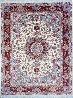 فرش دست بافت مستطیل اولیا 60 رج کرک و ابریشم کد 2001850