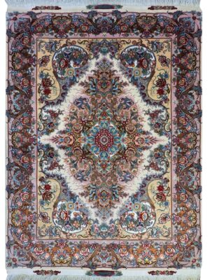 فرش دست بافت مستطیل خطیبی 40 رج کرک و ابریشم کد 2001856