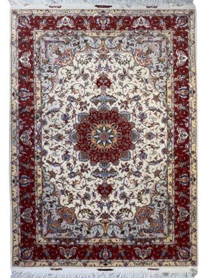 فرش دست بافت مستطیل خطیبی 40 رج کرک و ابریشم کد 2001863