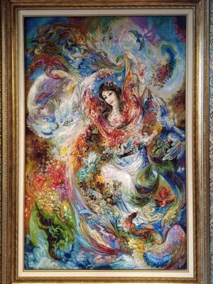 تابلو فرش مستطیل مینیاتور استاد فرشچیان 60 رج کرک و ابریشم کد 2001973