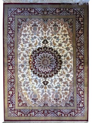 فرش دست بافت مستطیل جوادی 80 رج تمام ابریشم کد 2001998