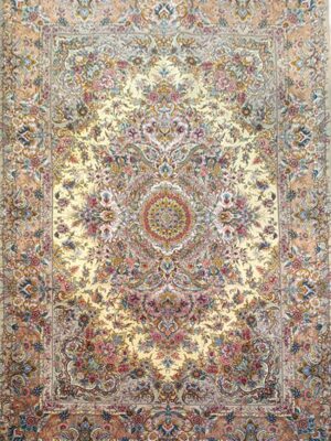 فرش دست بافت مستطیل خطیبی 60 رج کرک و ابریشم کد 2002015