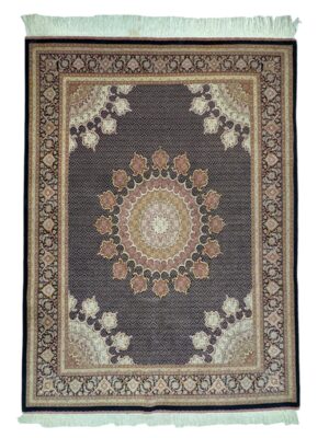 فرش دست بافت مستطیل ریز ماهی 40 رج کرک و ابریشم کد 2002046