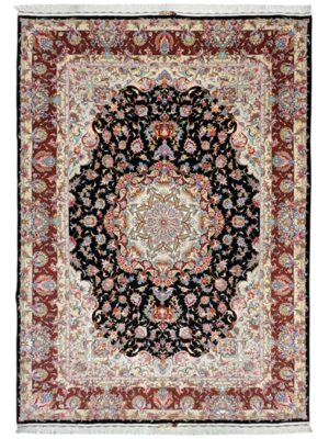 فرش دست بافت تبریز نقشه خطیبی 40 رج کرک و ابریشم کد 2002047