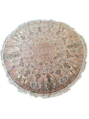 فرش دست بافت دایره نامی 60 رج کرک و ابریشم کد 2002060