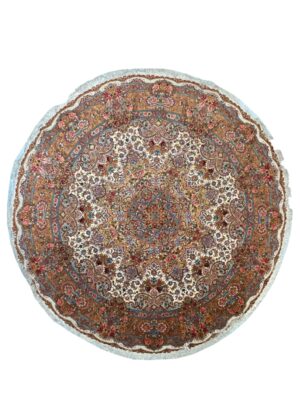 فرش دست بافت دایره سالاری 60 رج کرک و ابریشم کد 2002064