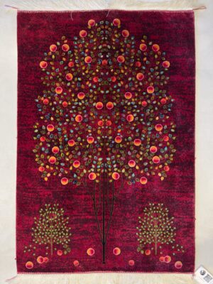 فرش ربات بافت مستطیل درخت انار 70 رج ابریشم و بنبوسیلک کد 2002195