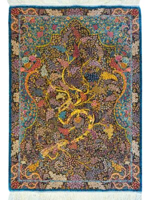 فرش ربات بافت قم درخت زندگی 70 رج ابریشم و بنبوسیلک کد 2002198