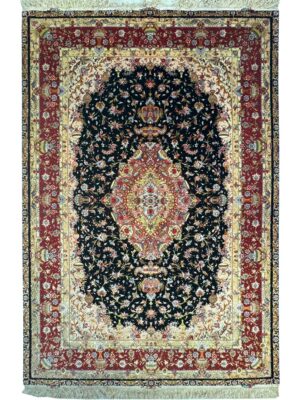 فرش دست بافت مستطیل نشاط 50 رج کرک و ابریشم کد 2002229