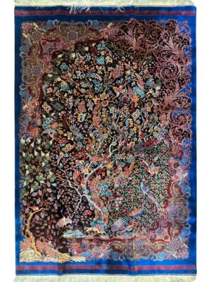 فرش ربات بافت درخت زندگی 70 رج ابریشم و بنبوسیلک کد 2002253