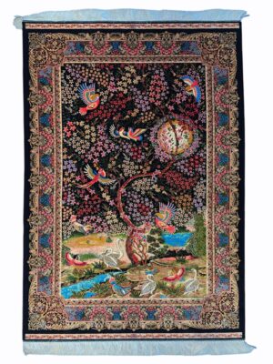 فرش ربات بافت تمام ابریشم نقشه درخت زندگی 70 رج کد 2002256