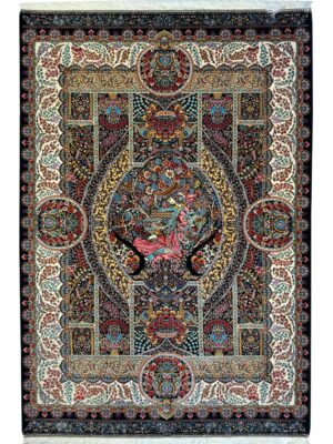 فرش ربات بافت مستطیل لیلی و مجنون 70 رج ابریشم و بنبوسیلک کد 2002257