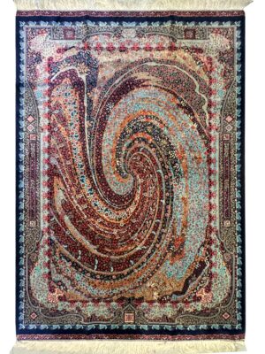 فرش ربات بافت مستطیل دشت بهشت 70 رج ابریشم و بنبوسیلک کد 2002260