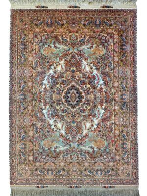 فرش دست بافت مستطیل نوین فر 60 رج کرک و ابریشم کد 2002312