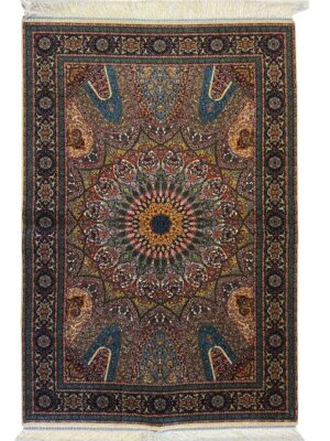 فرش ربات بافت مستطیل گنبد شهسوارپور 70 رج ابریشم و بنبوسیلک کد 2002464