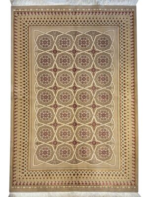 فرش ربات بافت قم مستطیل لچک ترنجی 70 رج ابریشم و بنبوسیلک کد 2002516