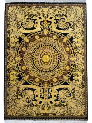 فرش دست بافت مستطیل ورساچه دستک فرانسوی 80 رج تمام ابریشم کد 2002664