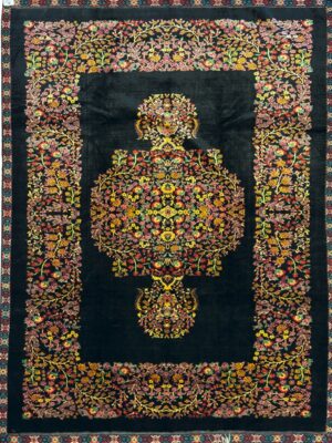 فرش دست بافت خراسان گلدانی کف ساده 80 رج تمام ابریشم ک 2002752