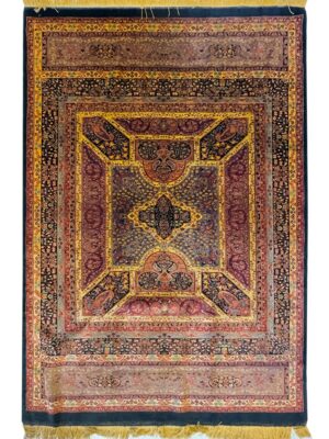 فرش دست بافت خراسان گلابتون 70 رج تمام ابریشم کد 2002754