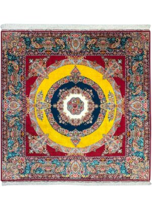 فرش دست بافت مربع سالاری 60 رج کرک و ابریشم کد 2002787