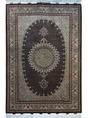 فرش دست بافت مستطیل ریز ماهی قاب قرانی 50 رج کرک و ابریشم کد 2002798