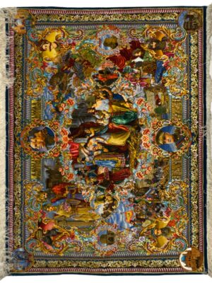 دست بافت مستطیل شاهان ایران اصطلاحا 60 رج کرک و ابریشم کد 2002883