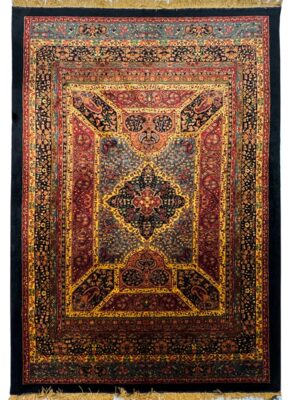 فرش دست بافت مستطیل گلابتون 70 رج تمام ابریشم کد 2003169