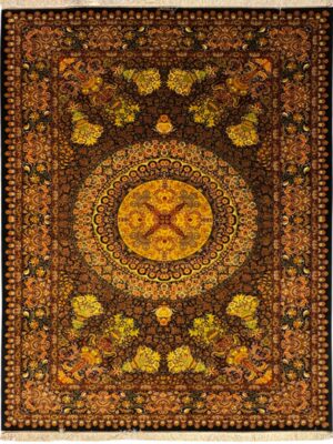 فرش دست بافت مستطیل کاظمی 70 رج تمام ابریشم کد 2003040