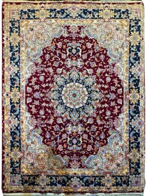 فرش دست بافت مستطیل علیا 50 رج کرک و ابریشم کد 2003192