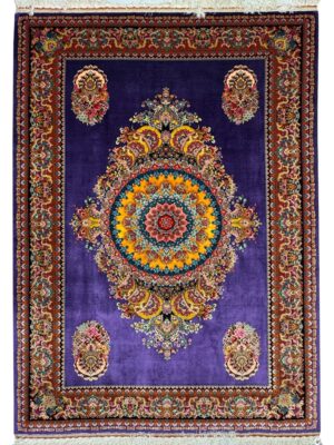 فرش دست بافت مستطیل صادق نژاد کف ساده 50 رج کرک و ابریشم کد 2003227