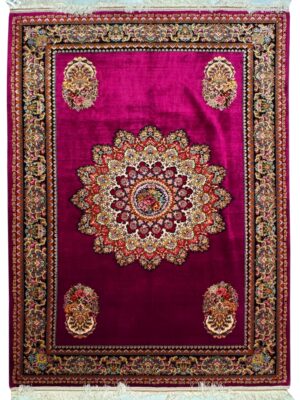 فرش دست بافت مستطیل صادق نژاد کف ساده 60 رج کرک و ابریشم کد 2003228