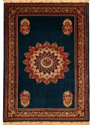 فرش دست بافت مستطیل صادق نژاد کف ساده 60 رج کرک و ابریشم کد 2003233