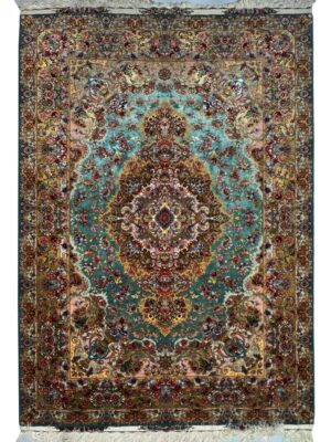 فرش دست بافت مستطیل نوین فر 60 رج کرک و ابریشم کد 2003234