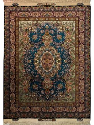 فرش دست بافت تبریز مستطیل  نوین فر 60 رج کرک و ابریشم کد 2003304