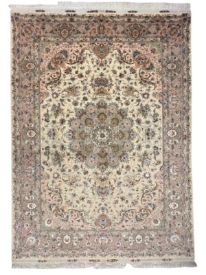 فرش دست بافت مستطیل خطیبی 52 رج کرک و ابریشم کد 2003308