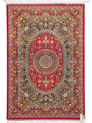 تابلو فرش ربات بافت مستطیل اسلیمی 70 رج ابریشم و بنبوسیلک کد 2003344