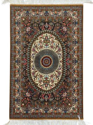 تابلو فرش ربات بافت مستطیل اسلیمی 70 رج ابریشم و بنبوسیلک کد 2003345