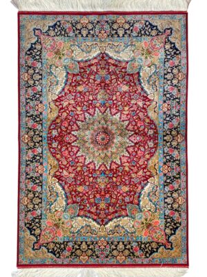 فرش ربات بافت مستطیل ذبیهی 70 رج ابریشم و بنبوسیلک کد 2003349