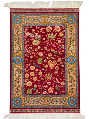 فرش ربات بافت مستطیل درخت زندگی 70 رج ابریشم و بنبوسیلک کد 2003350