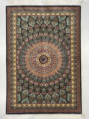 فرش ربات بافت مستطیل گنبدی 70 رج ابریشم و بنبوسیلک کد 2003352