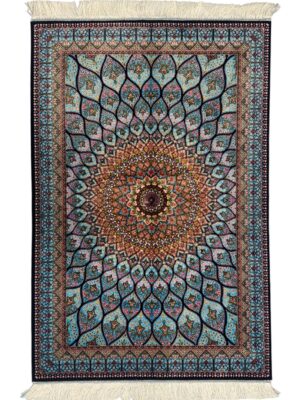 فرش ربات بافت مستطیل گنبدی 70 رج ابریشم و بنبوسیلک کد 2003353