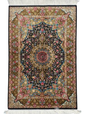 فرش ربات بافت مستطیل گلریز معصومی 70 رج ابریشم و بنبوسیلک کد 2003354