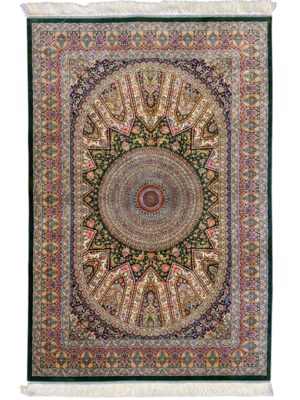 فرش ربات بافت قم گنبدی اسلیمی 70 رج ابریشم و بنبوسیلک کد 2003359