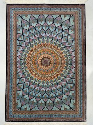 فرش ربات بافت مستطیل گنبدی 70 رج ابریشم و بنبوسیلک کد 2003360