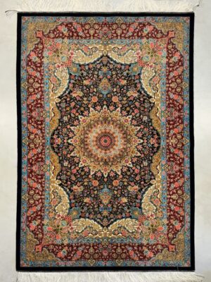 فرش ربات بافت مستطیل لچک ترنجی معصومی 70 رج ابریشم و بنبوسیلک کد 2003362