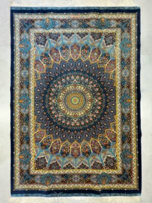 فرش ربات بافت قم گنبد شیخ لطف الله 70 رج ابریشم و بنبوسیلک کد 2003398